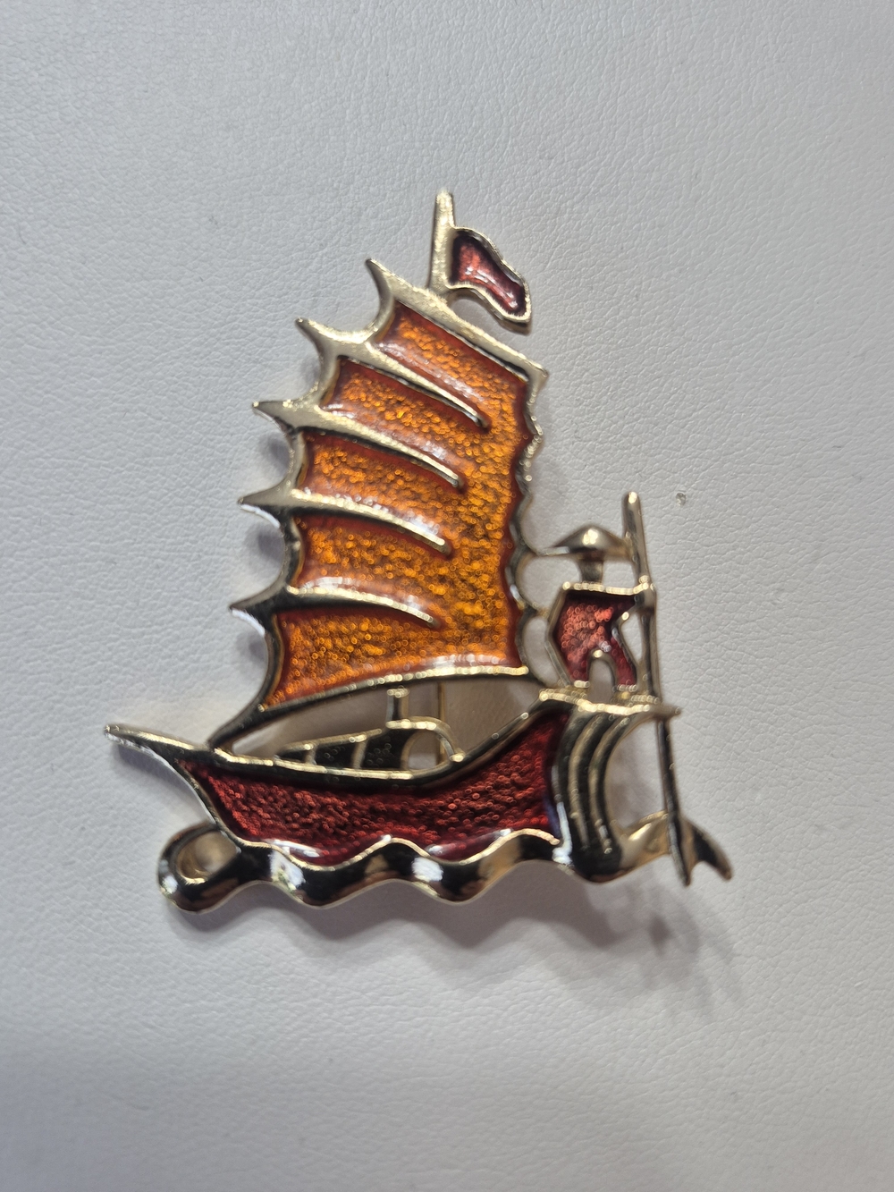 Sarah Coventry Orange and Red Sailboat Brooch